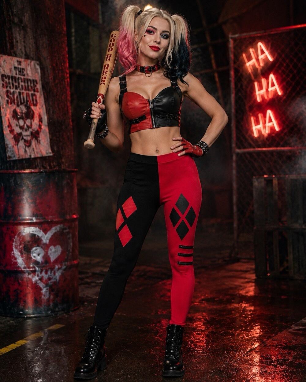 DC Suicide Squad Harley Quinn Leggings S/M Red Black Cosplay Pants